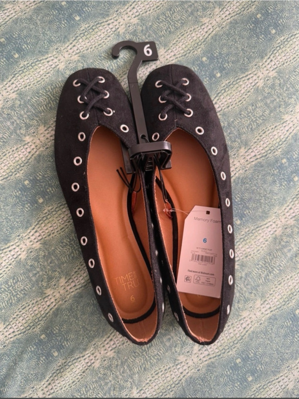 Time and Tru Black Lace-Up Eyelet Ballet Flats - Women's